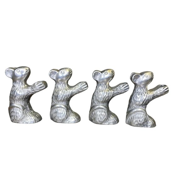 Set of 4 Metal Novelty‎ Mouse Rat Incense Candle Holder Heavy Polished India - Picture 1 of 12